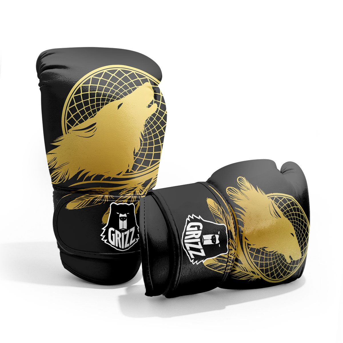 Howling Wolf Golden Bohemian Print Pro Boxing Glove