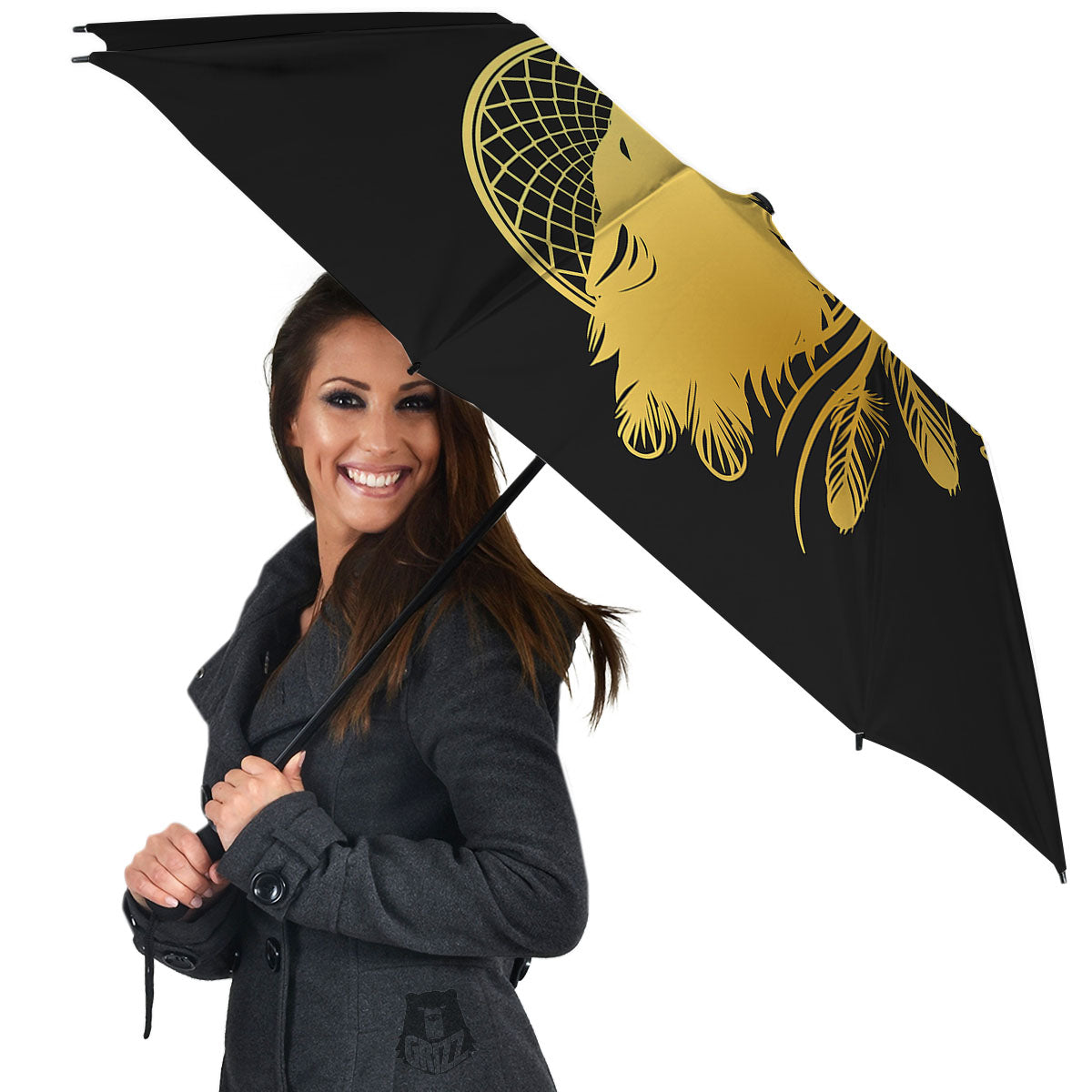 Howling Wolf Golden Bohemian Print Umbrella-grizzshop