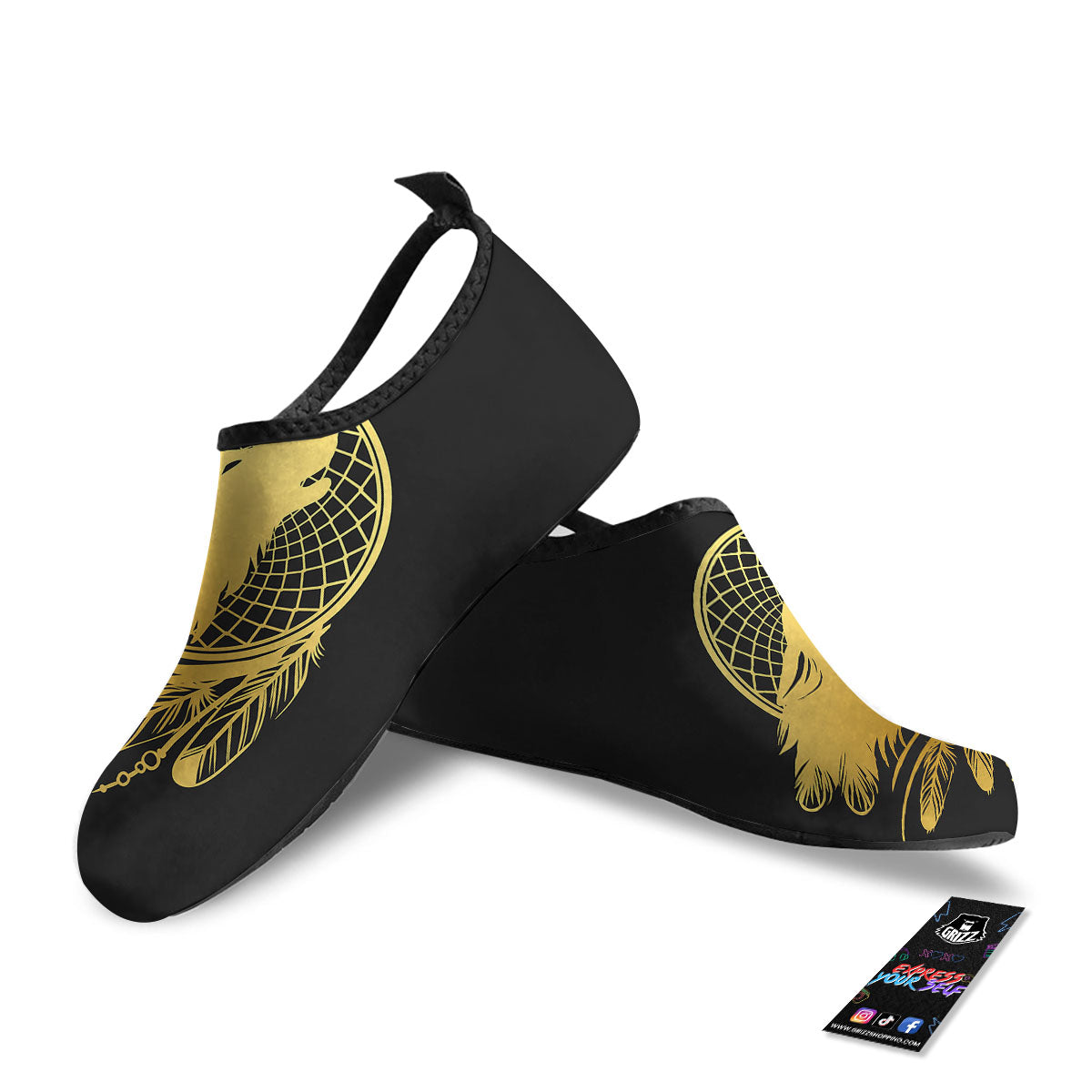Howling Wolf Golden Bohemian Print Water Shoes-grizzshop