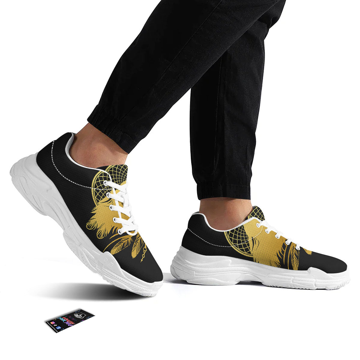 Howling Wolf Golden Bohemian Print White Chunky Shoes-grizzshop