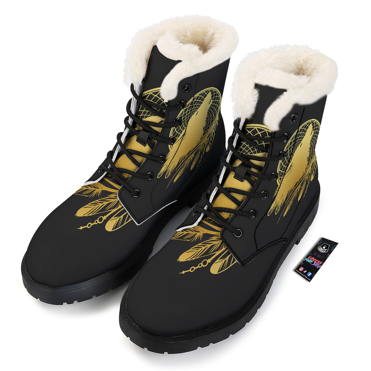Howling Wolf Golden Bohemian Print Winter Boots-grizzshop