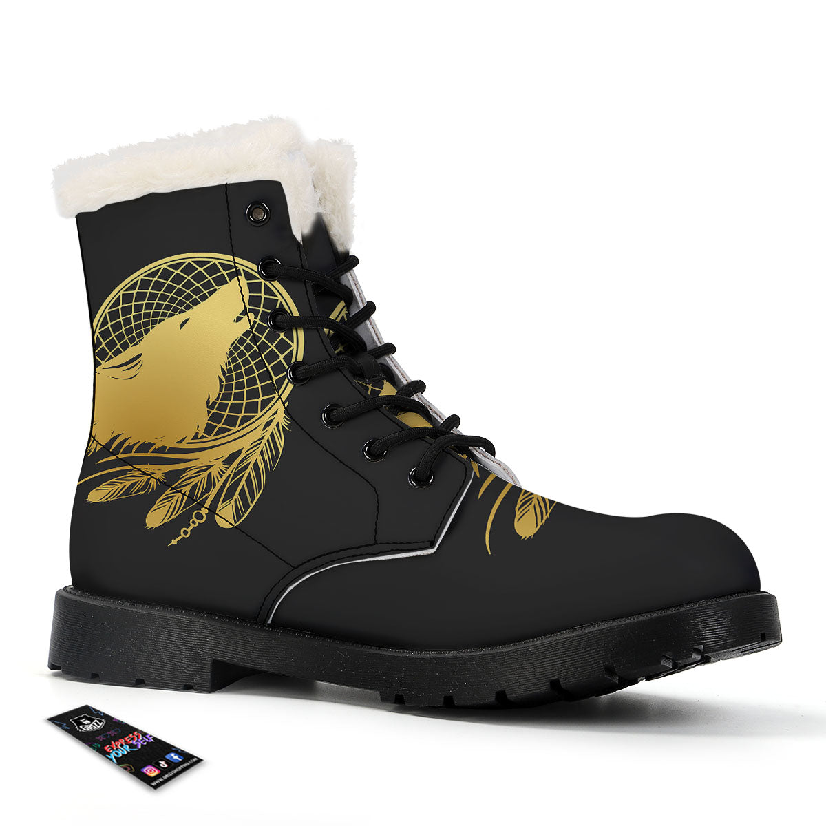 Howling Wolf Golden Bohemian Print Winter Boots-grizzshop