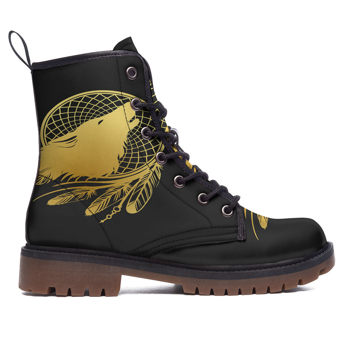 Howling Wolf Golden Bohemian Print Work Boots-grizzshop