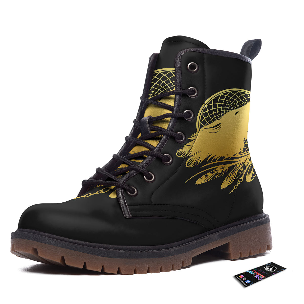 Howling Wolf Golden Bohemian Print Work Boots-grizzshop