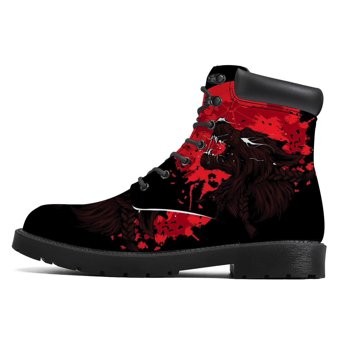 Howling Wolf Red Moon Print Boots-grizzshop