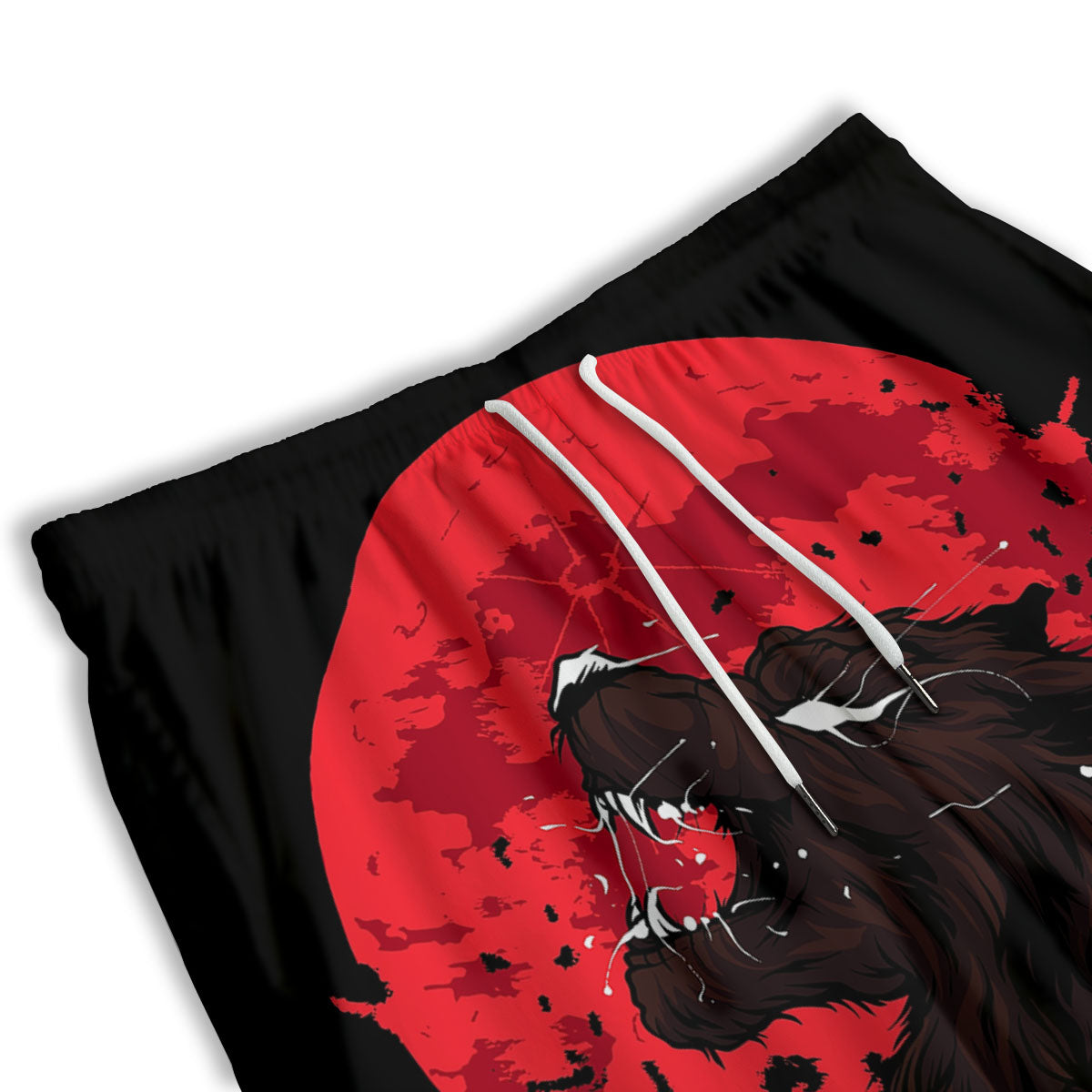 Howling Wolf Red Moon Print Men's Athletic Shorts