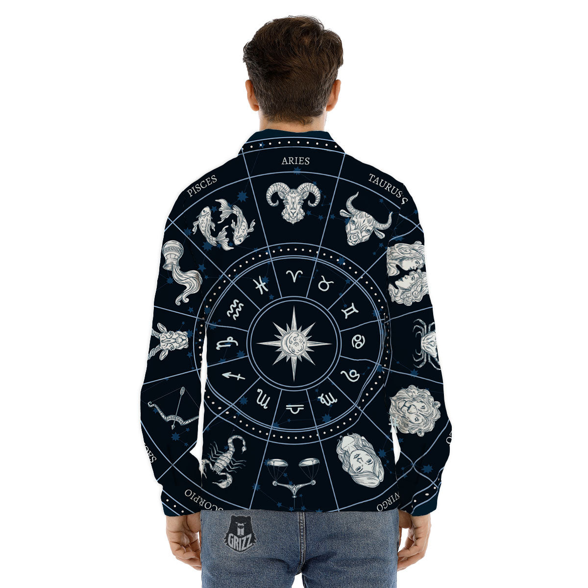 Howling Wolf Red Moon Print Men's Dress Shirts-grizzshop