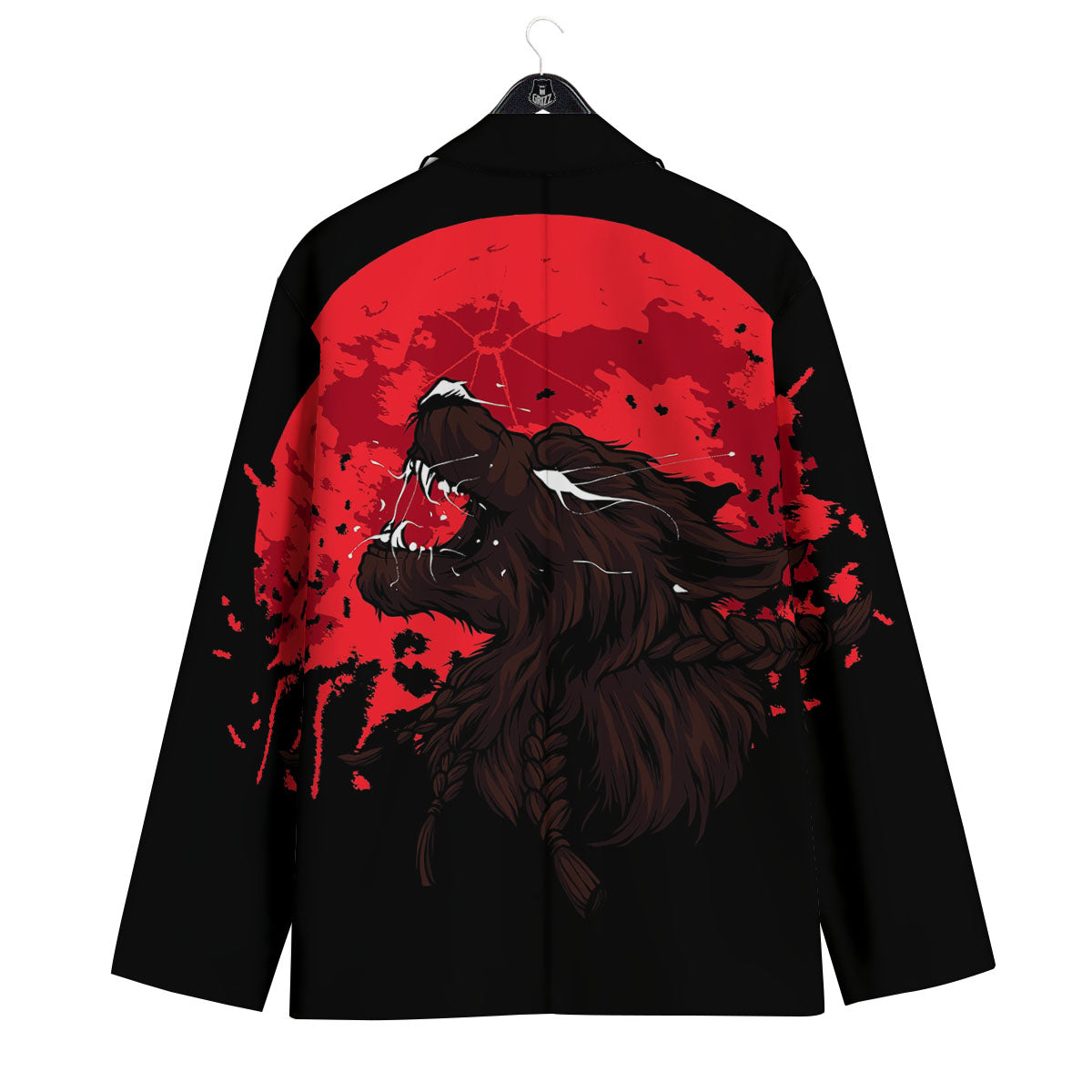 Howling Wolf Red Moon Print Men's Sport Coat-grizzshop