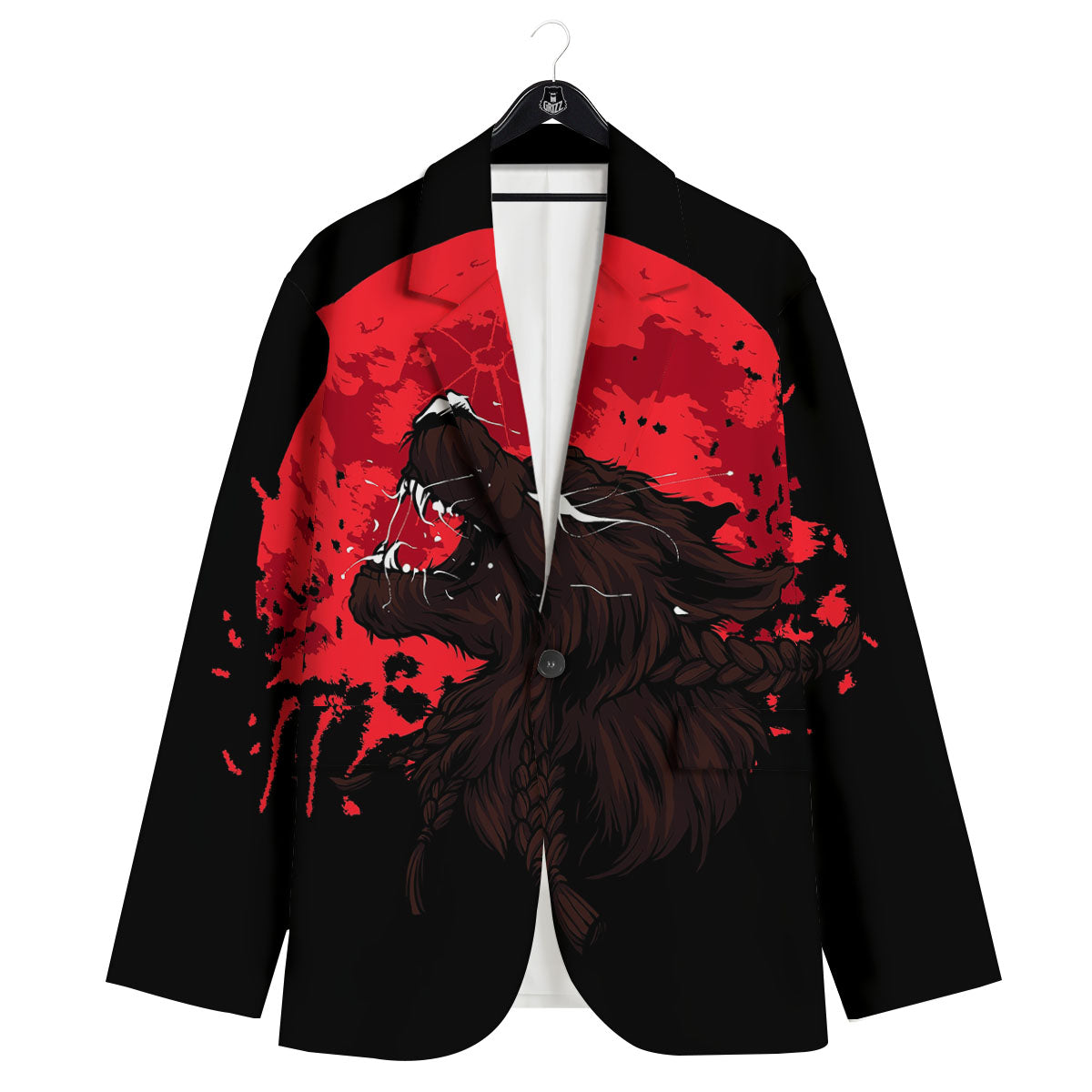 Howling Wolf Red Moon Print Men's Sport Coat-grizzshop
