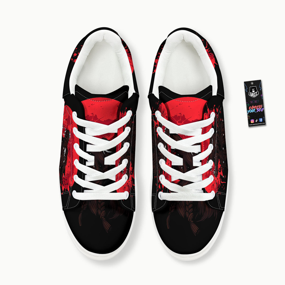 Howling Wolf Red Moon Print Platform Shoes-grizzshop