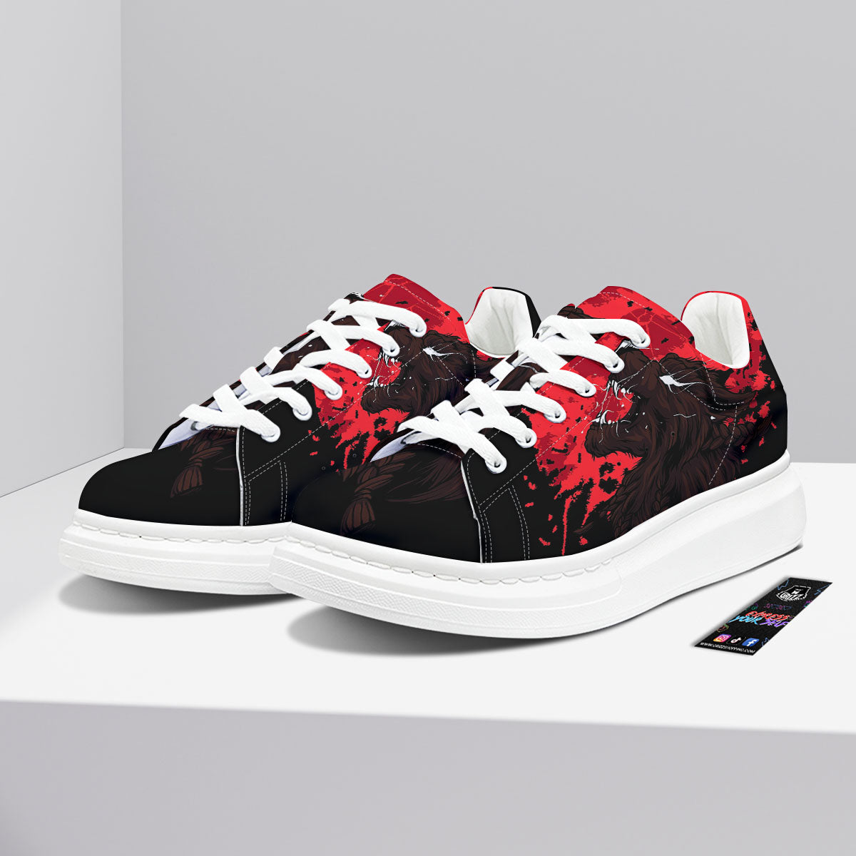 Howling Wolf Red Moon Print Platform Shoes-grizzshop