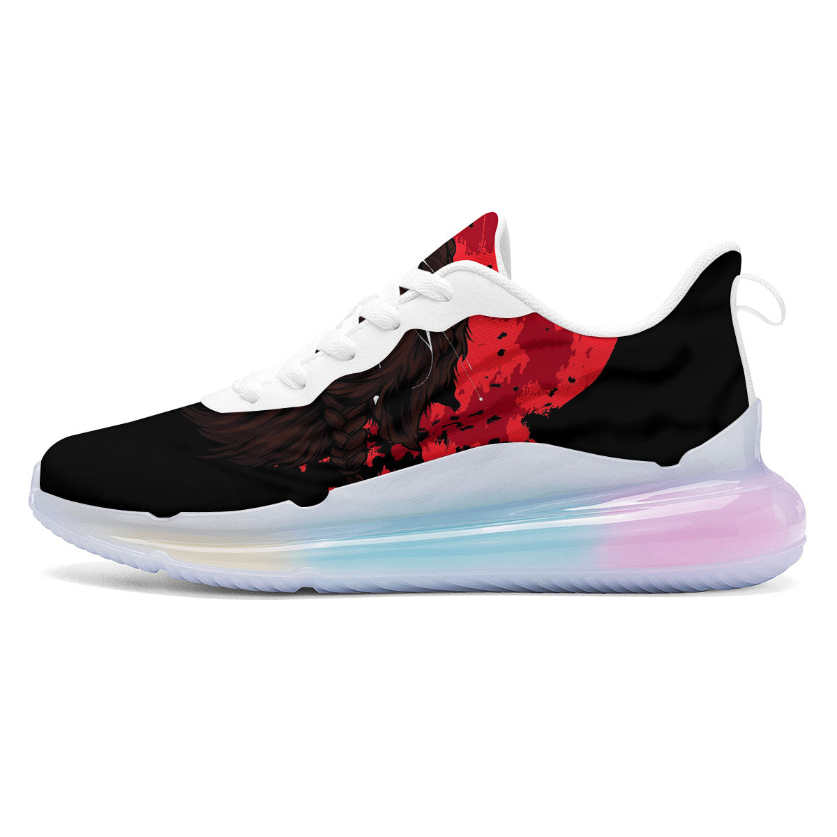 Howling Wolf Red Moon Print Running Sneakers-grizzshop