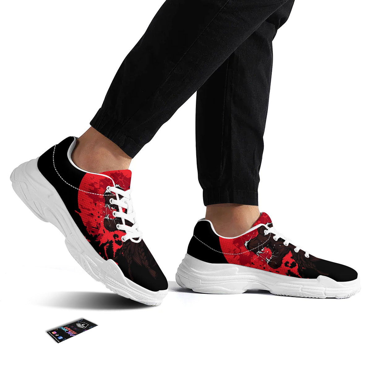 Howling Wolf Red Moon Print White Chunky Shoes-grizzshop