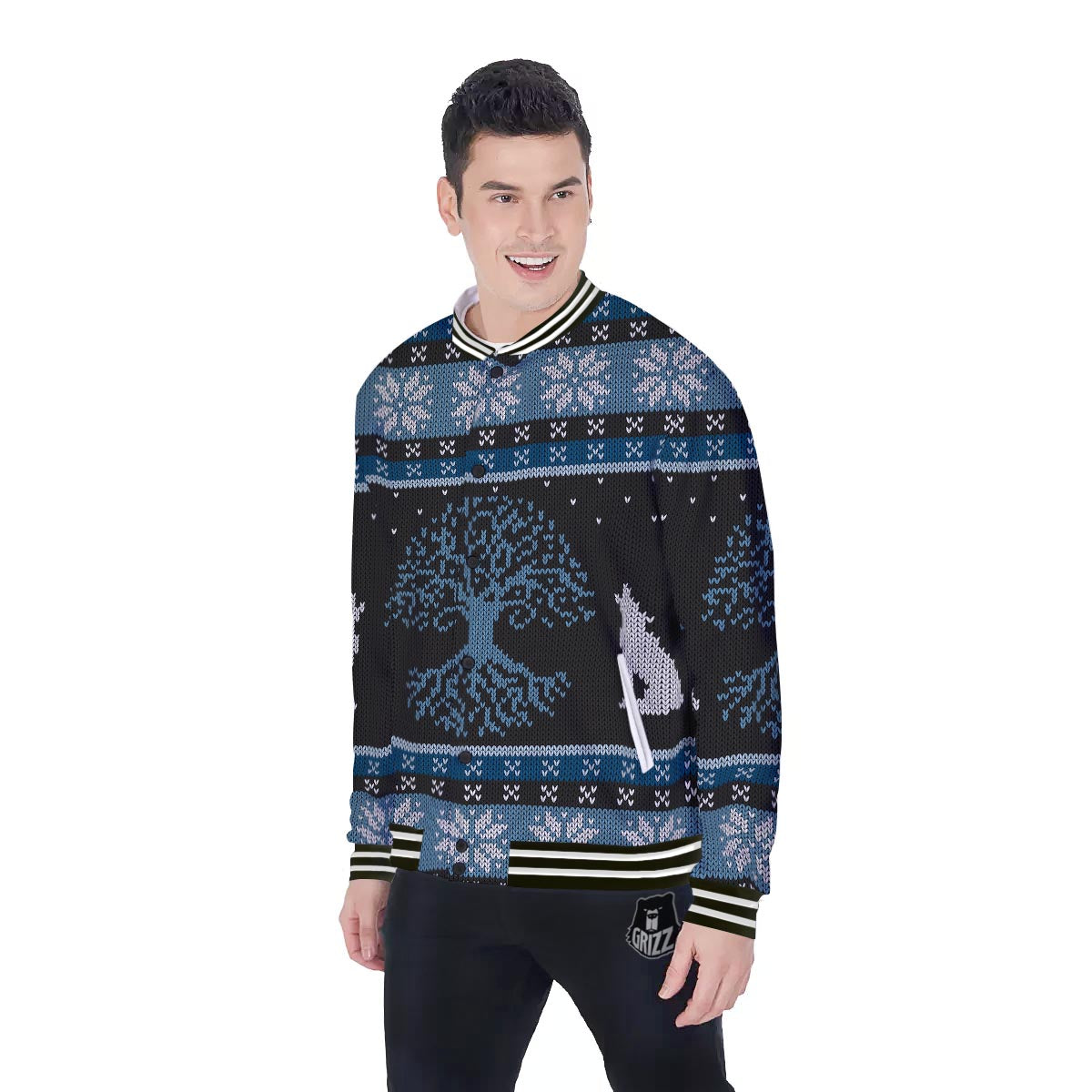 Howling Wolves And Tree Of Life Print Baseball Jacket-grizzshop