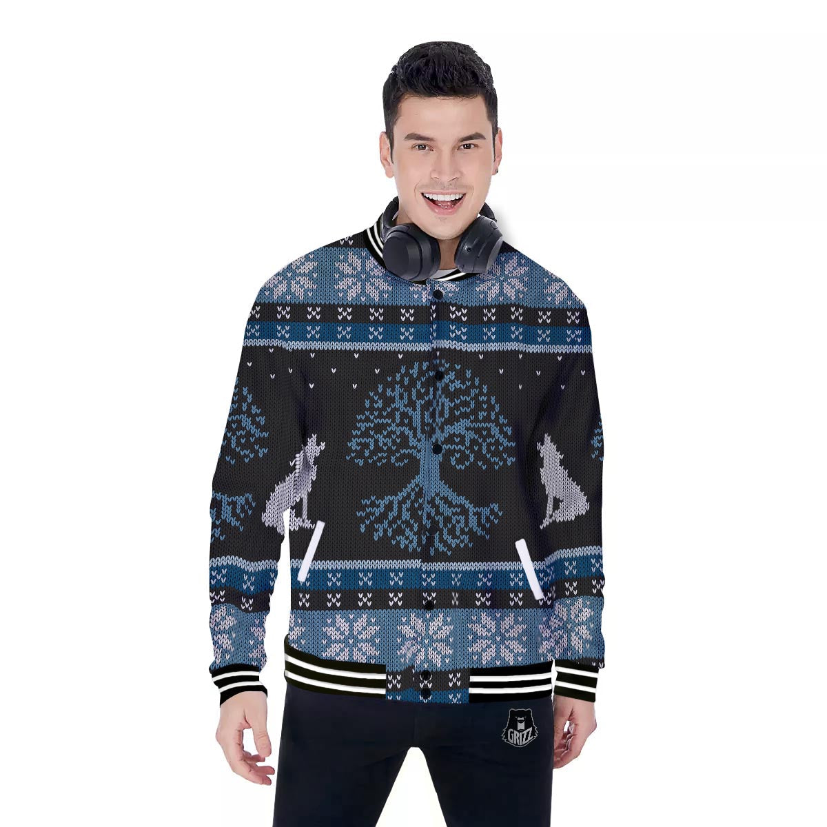 Howling Wolves And Tree Of Life Print Baseball Jacket-grizzshop