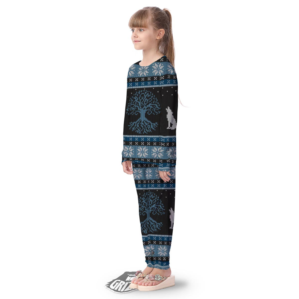 Howling Wolves And Tree Of Life Print Kid's Pajamas-grizzshop