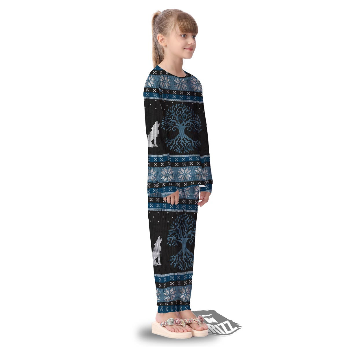Howling Wolves And Tree Of Life Print Kid's Pajamas-grizzshop