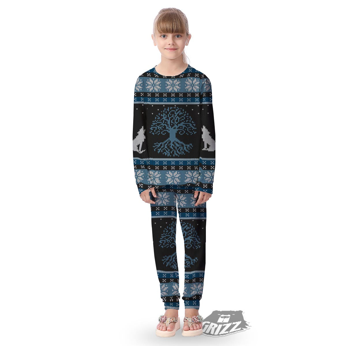 Howling Wolves And Tree Of Life Print Kid's Pajamas-grizzshop