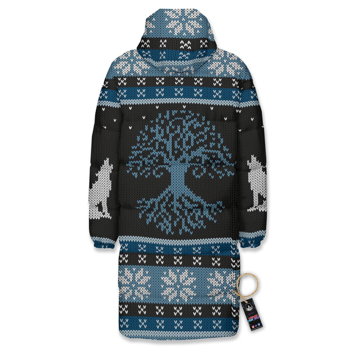 Howling Wolves And Tree Of Life Print Long Down Jacket-grizzshop