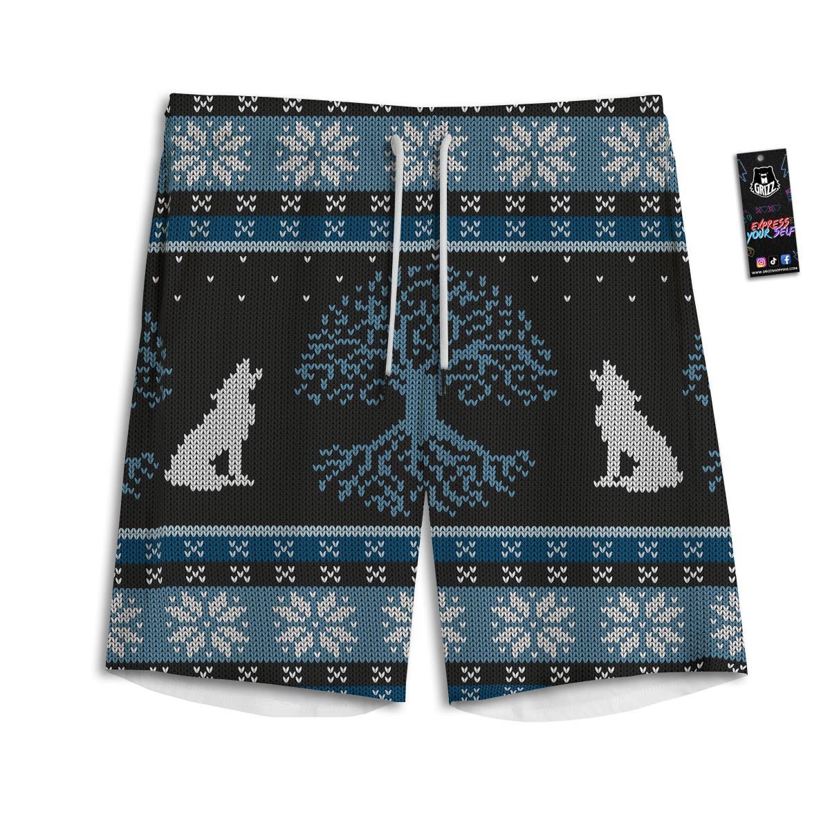 Howling Wolves And Tree Of Life Print Men's Athletic Shorts