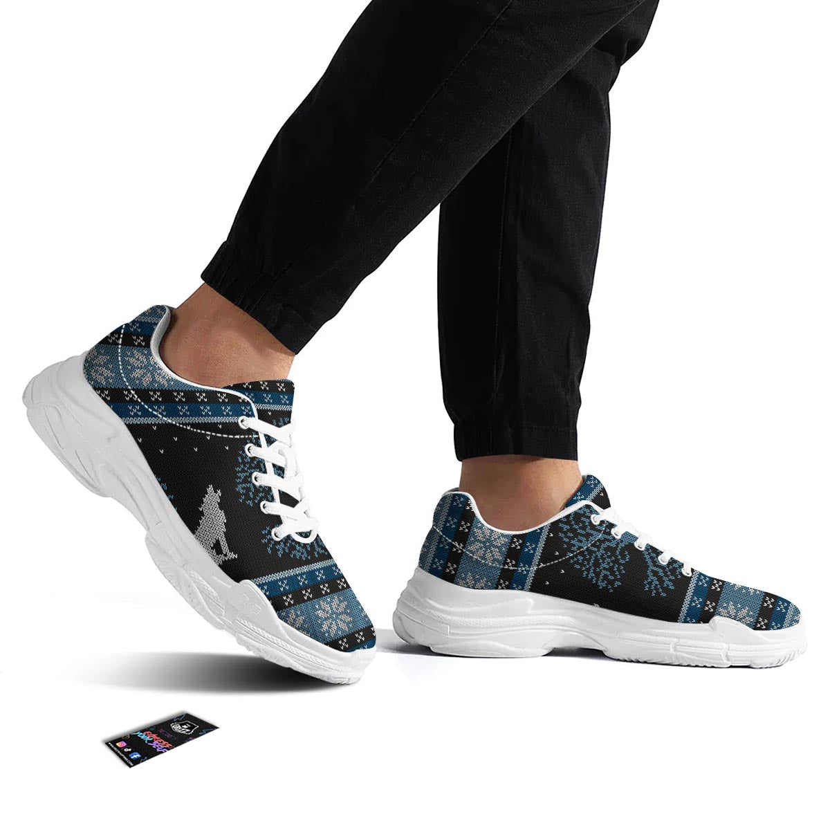 Howling Wolves And Tree Of Life Print White Chunky Shoes-grizzshop