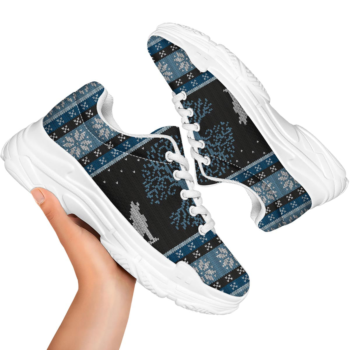 Howling Wolves And Tree Of Life Print White Chunky Shoes-grizzshop