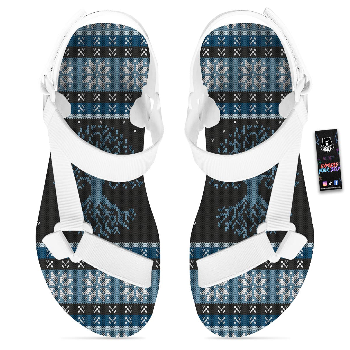 Howling Wolves And Tree Of Life Print White Open Toe Sandals-grizzshop