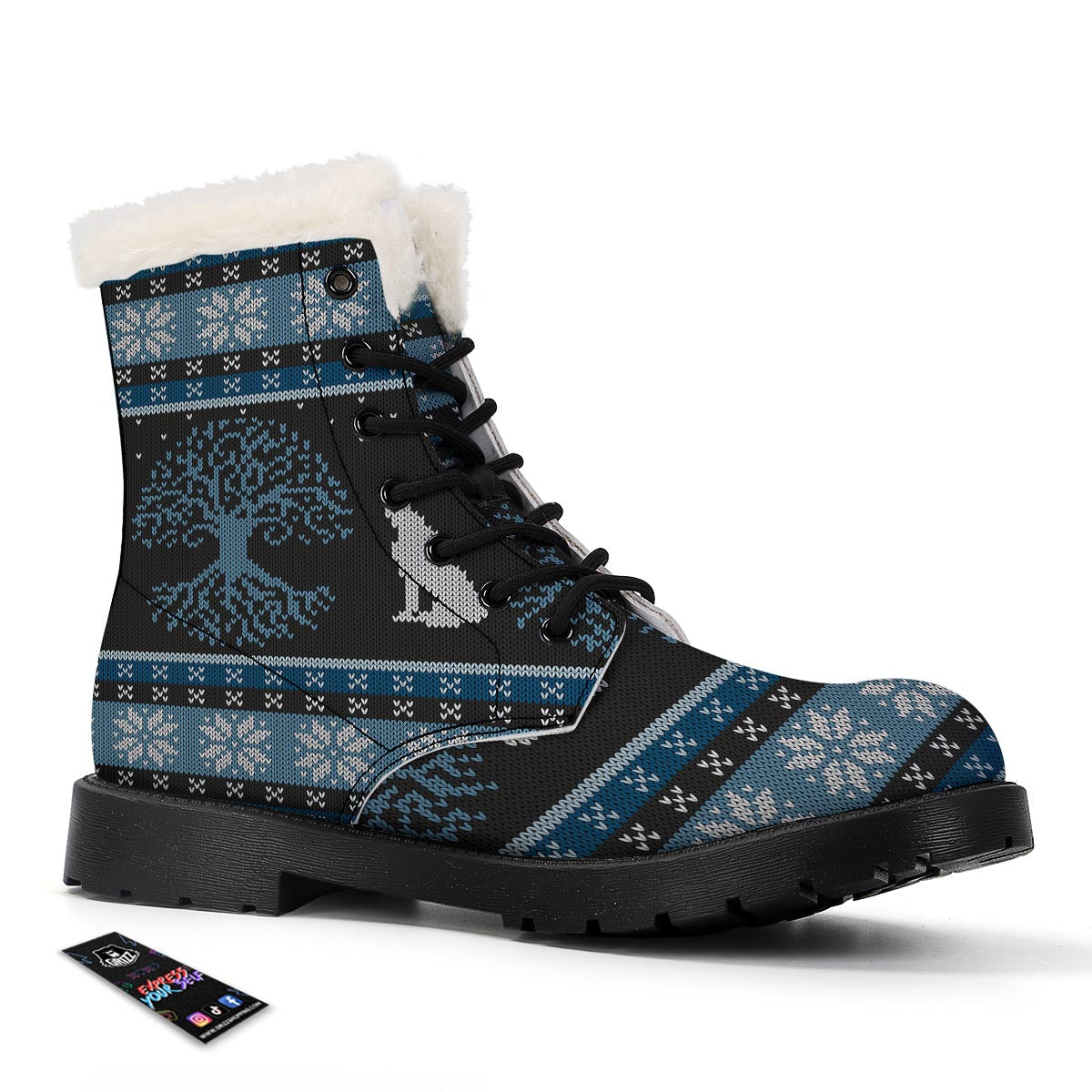 Howling Wolves And Tree Of Life Print Winter Boots-grizzshop