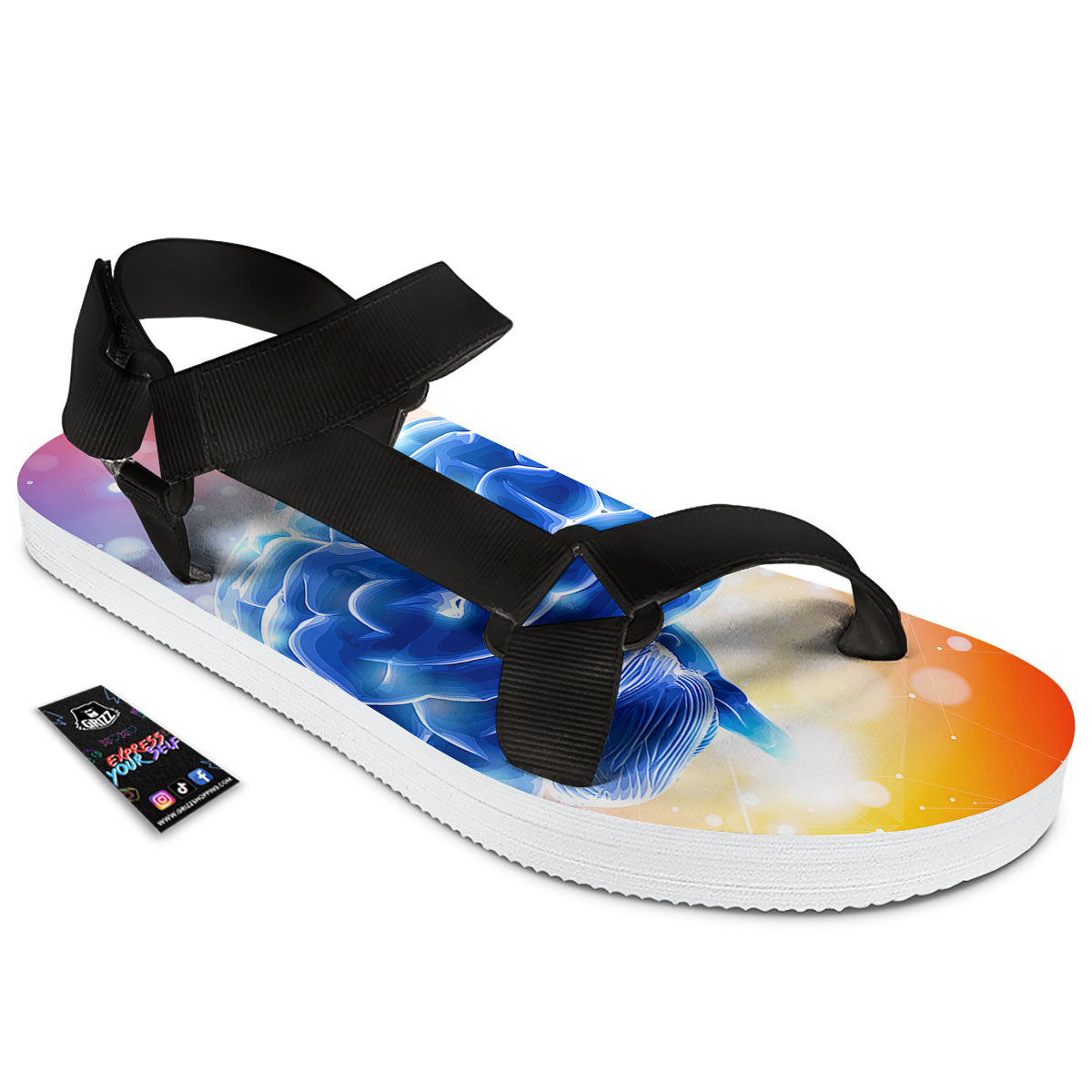 Human Brain Black Open Toe Sandals-grizzshop