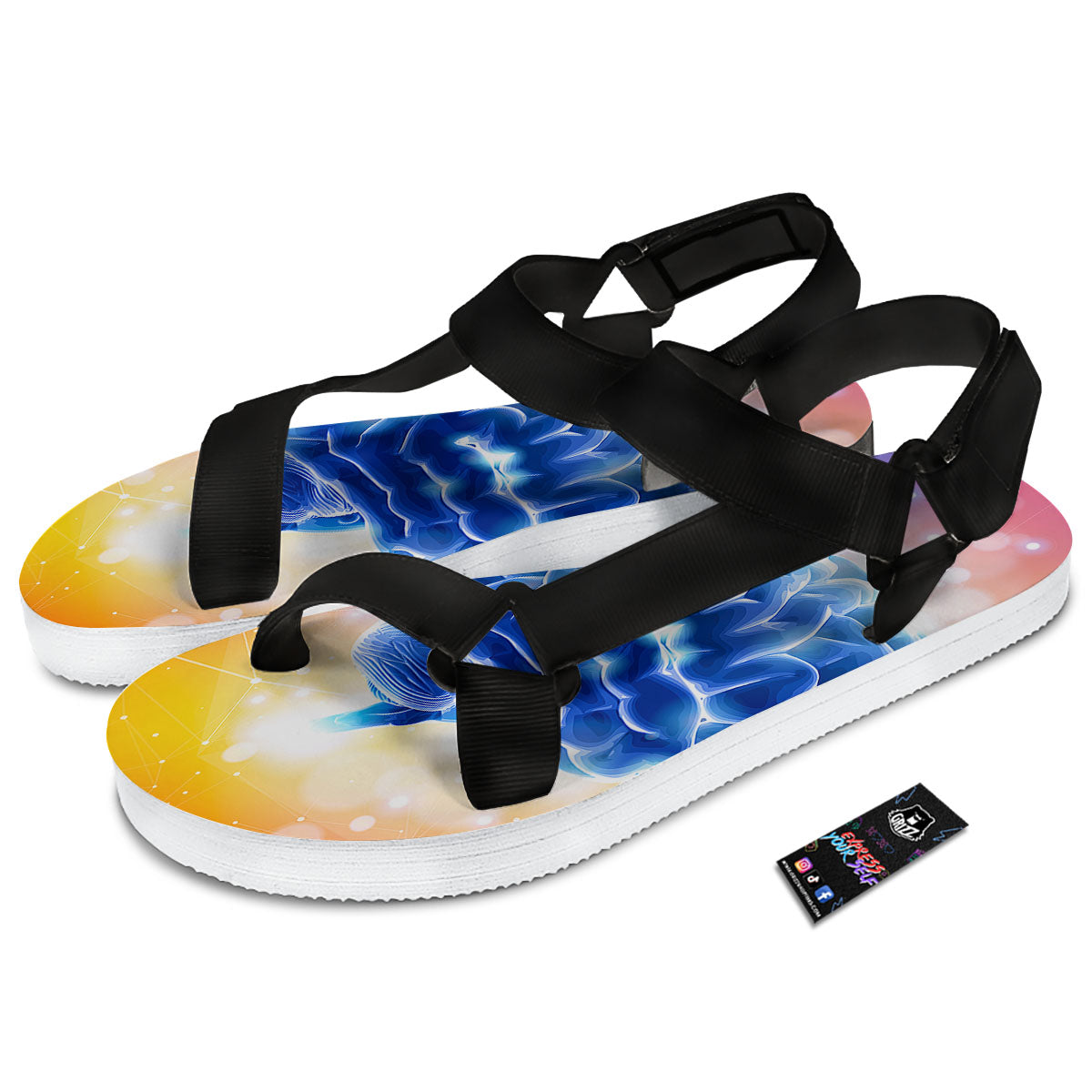 Human Brain Black Open Toe Sandals-grizzshop