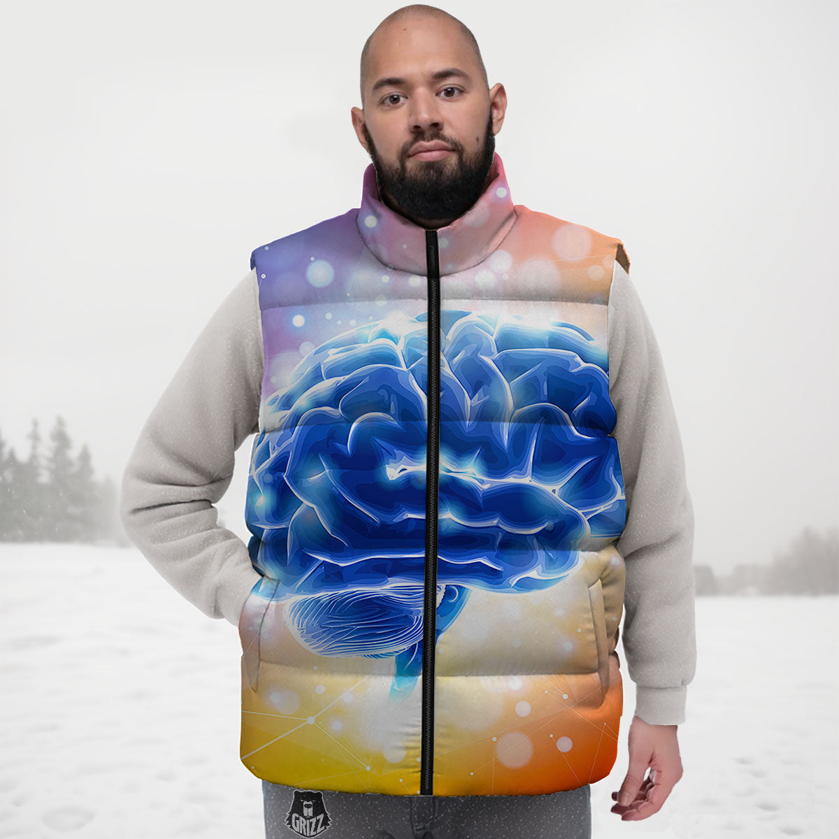 Human Brain Down Vest-grizzshop