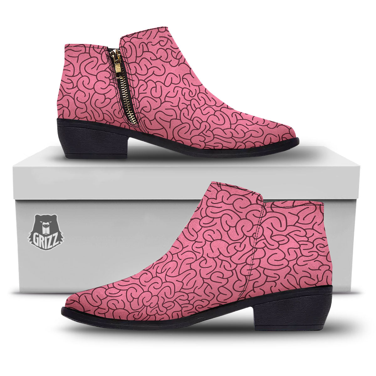 Human Brain Print Pattern Ankle Boots-grizzshop