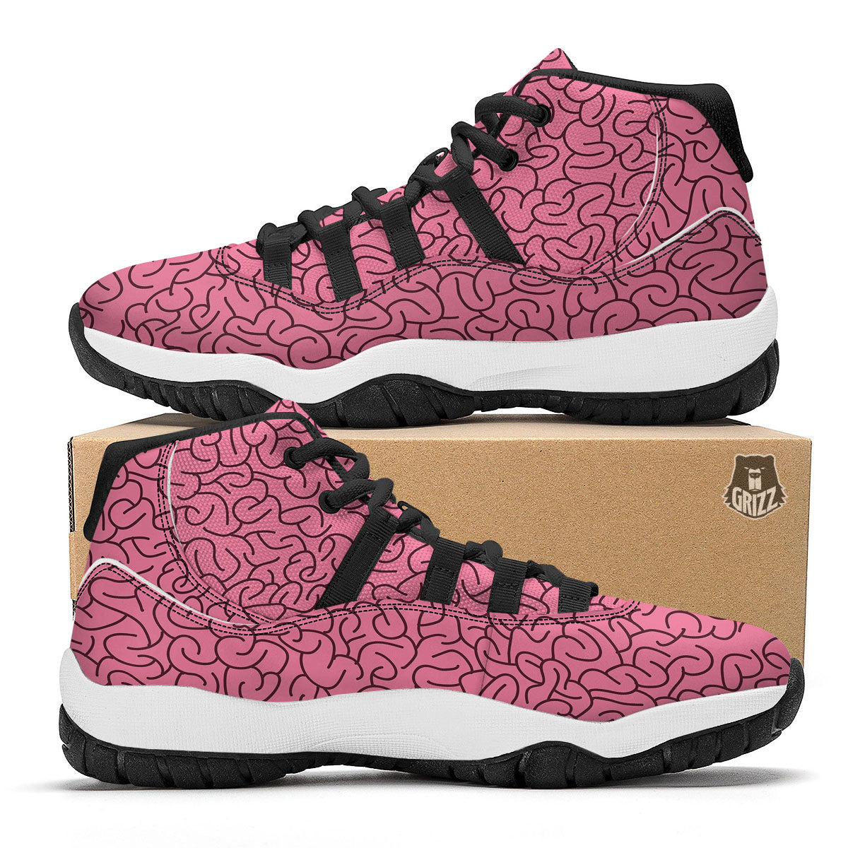 Human Brain Print Pattern Black Bball Shoes-grizzshop