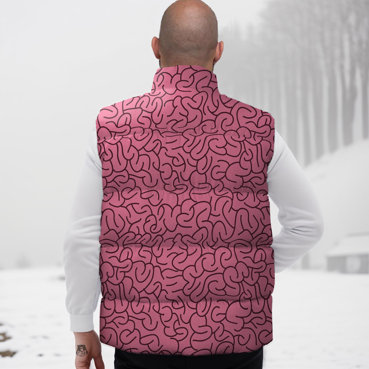Human Brain Print Pattern Down Vest-grizzshop