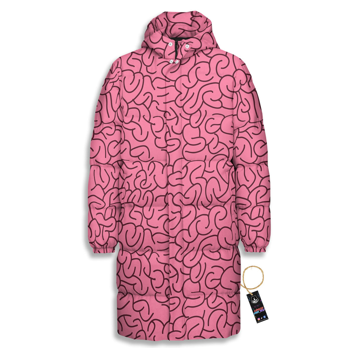 Human Brain Print Pattern Long Down Jacket-grizzshop