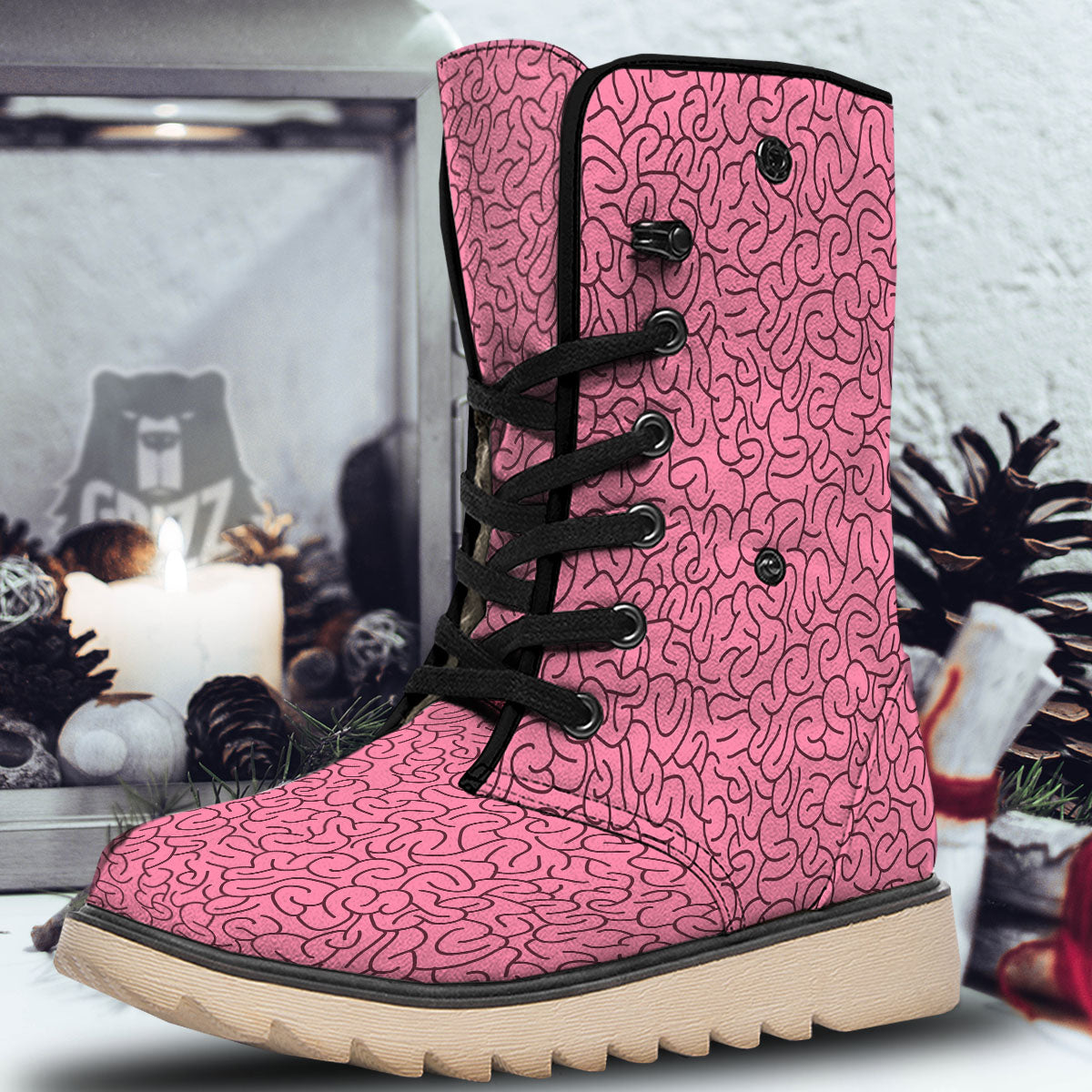 Human Brain Print Pattern Snow Boots-grizzshop