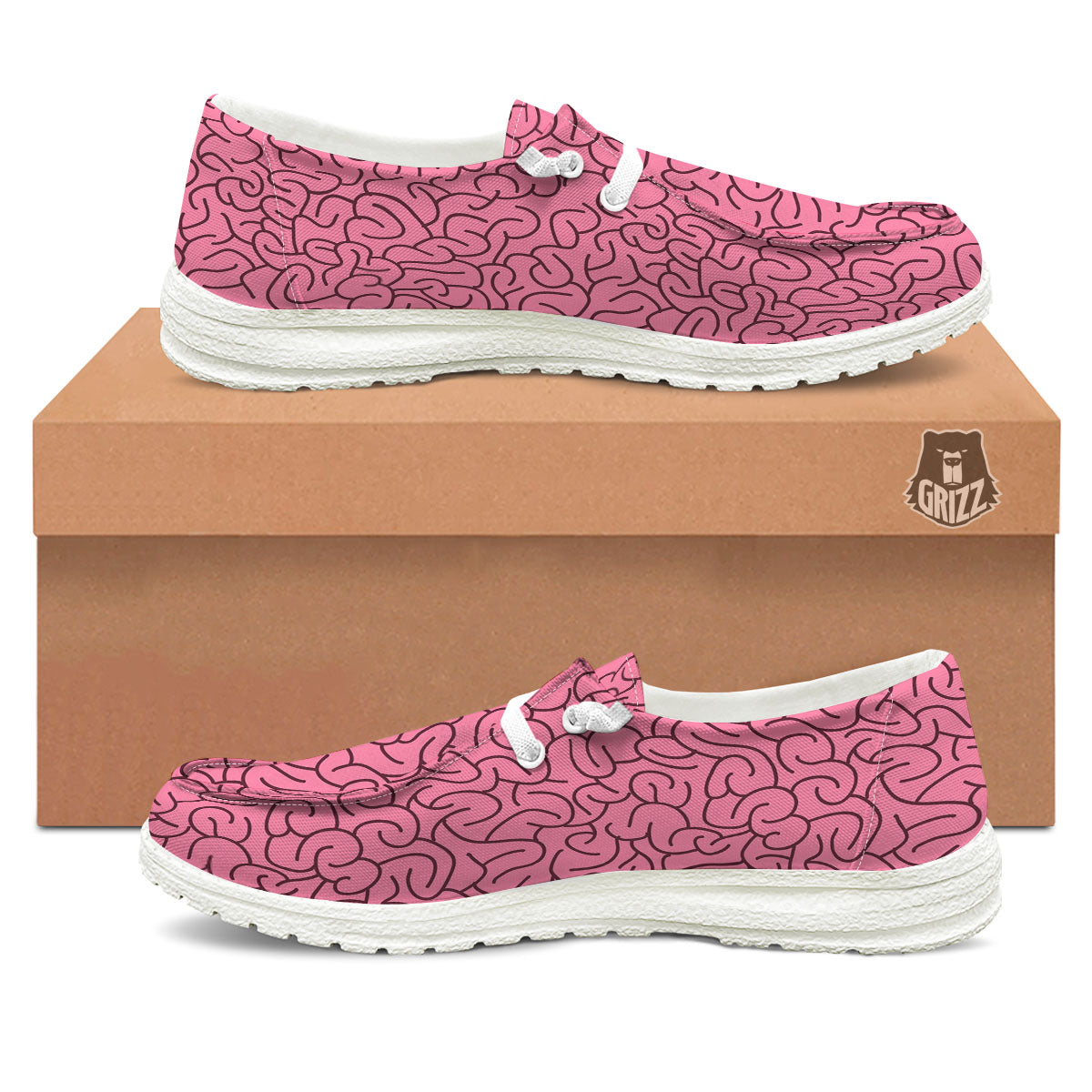Human Brain Print Pattern White Loafers-grizzshop