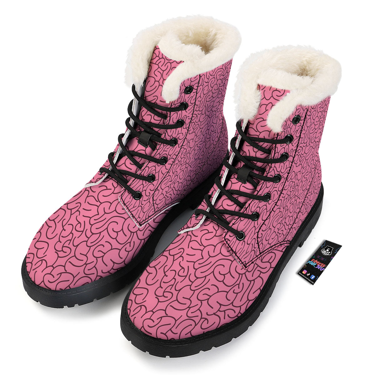Human Brain Print Pattern Winter Boots-grizzshop