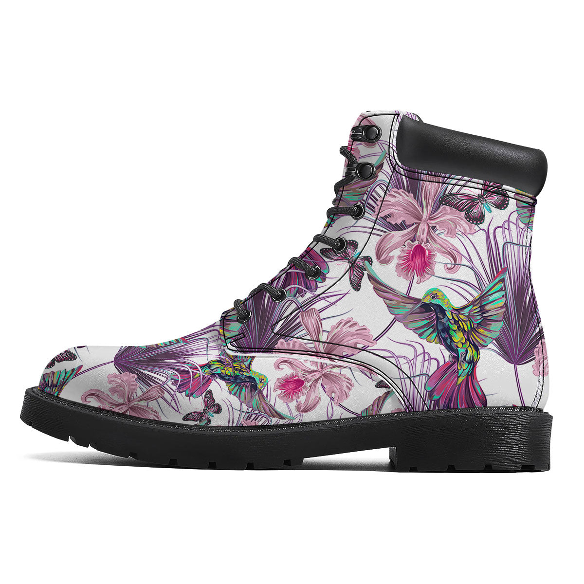 Hummingbird And Pink Flowers Print Boots-grizzshop