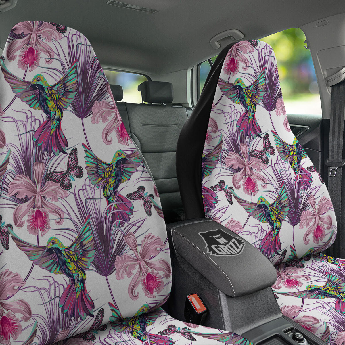 Hummingbird And Pink Flowers Print Car Seat Covers-grizzshop