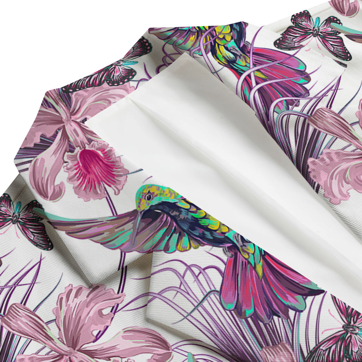 Hummingbird And Pink Flowers Print Men's Blazer-grizzshop