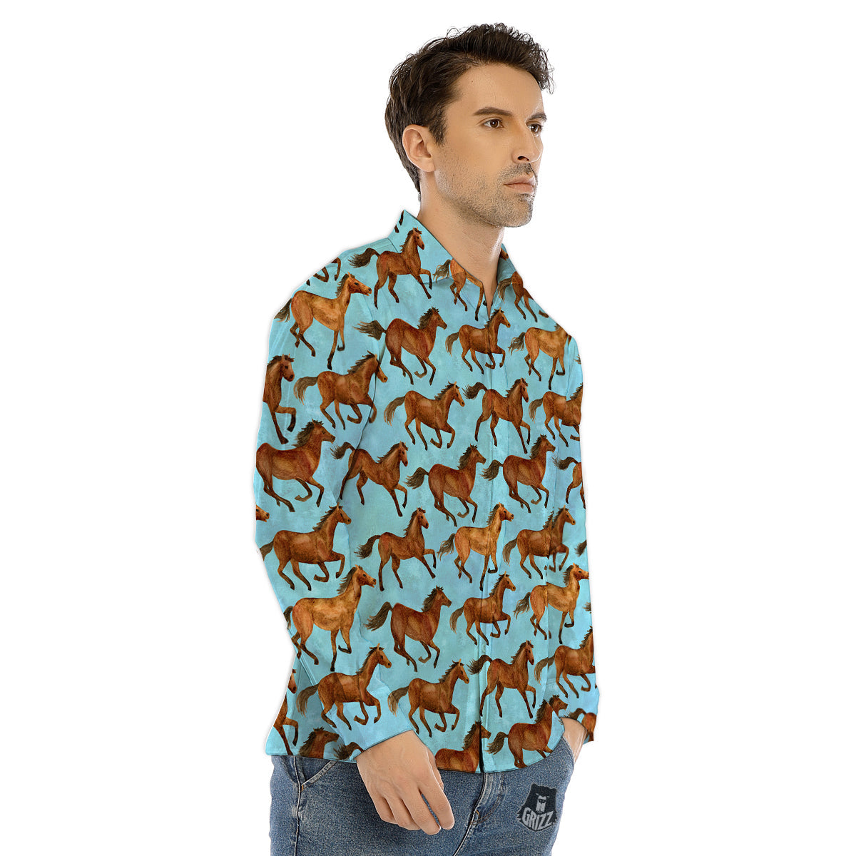 Hummingbird And Pink Flowers Print Men's Dress Shirts-grizzshop