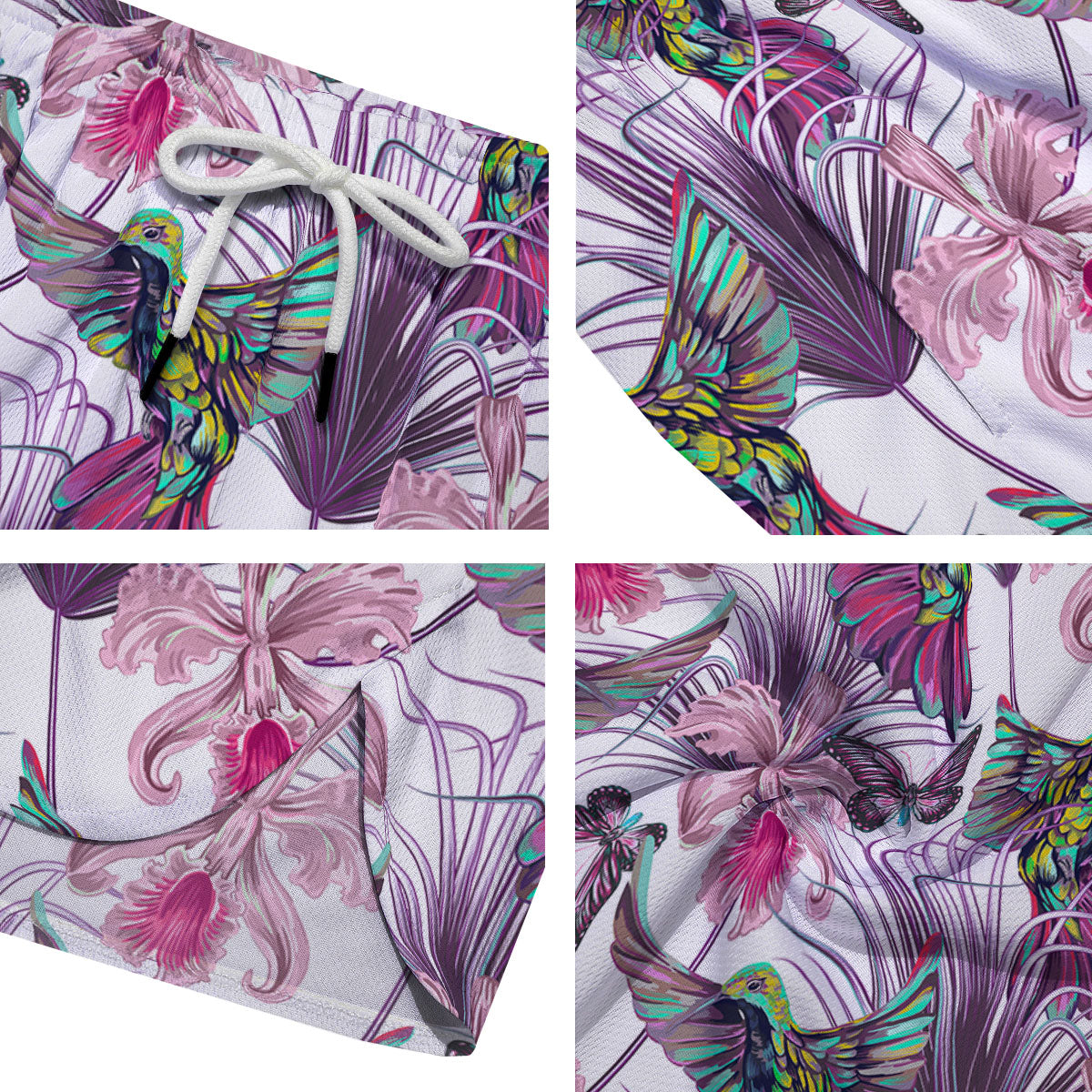 Hummingbird And Pink Flowers Print Men's Running Shorts-grizzshop
