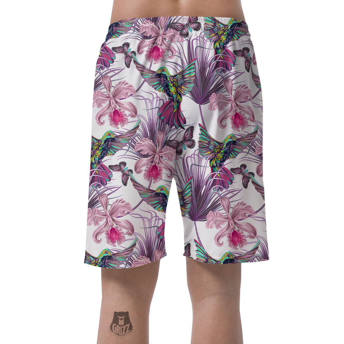 Hummingbird And Pink Flowers Print Men's Shorts-grizzshop