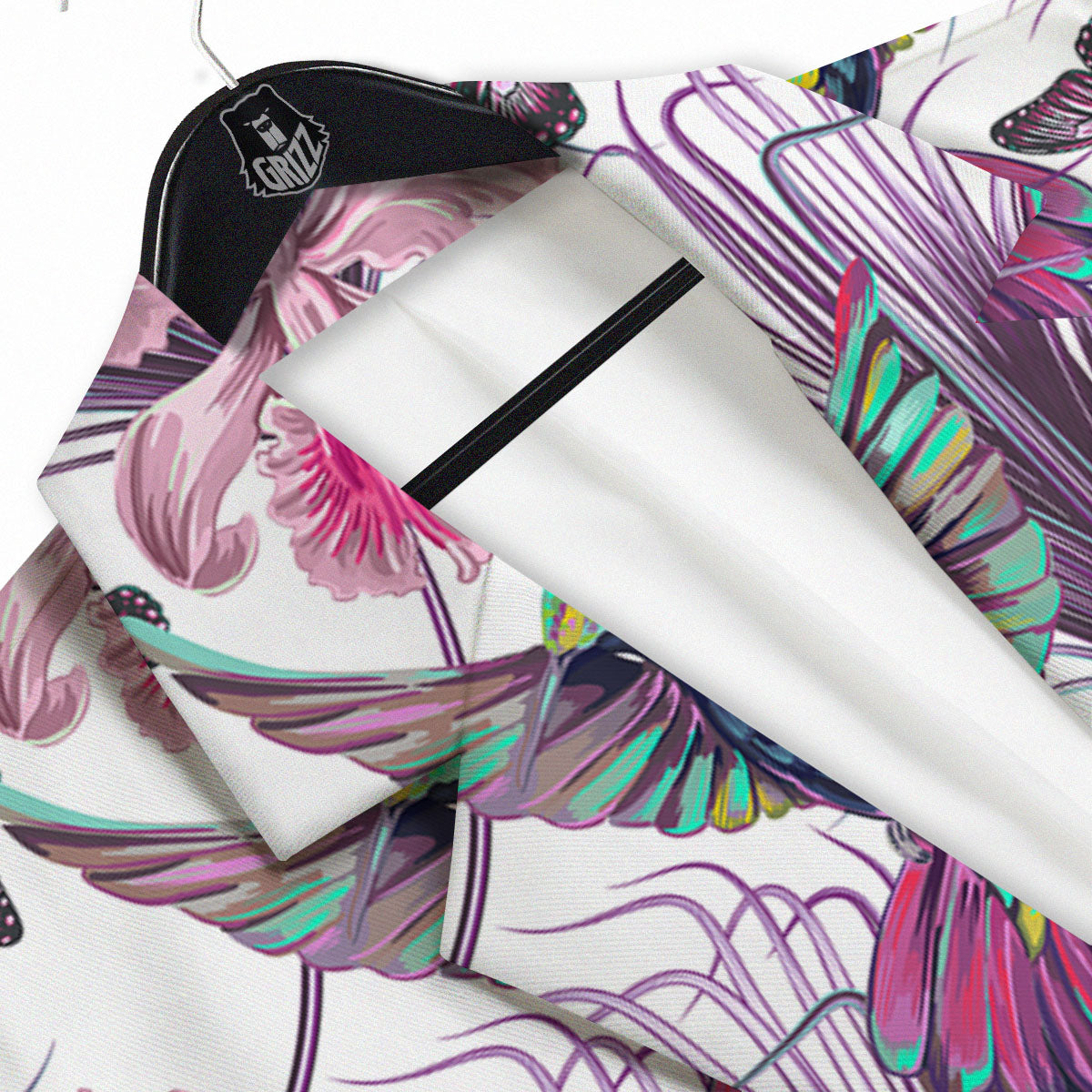 Hummingbird And Pink Flowers Print Men's Sport Coat-grizzshop