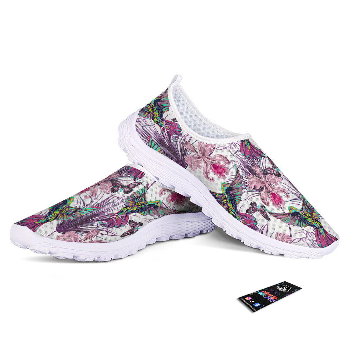 Hummingbird And Pink Flowers Print Nurse Shoes-grizzshop