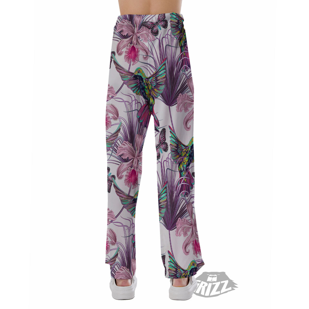 Hummingbird And Pink Flowers Print Pajama Pants-grizzshop