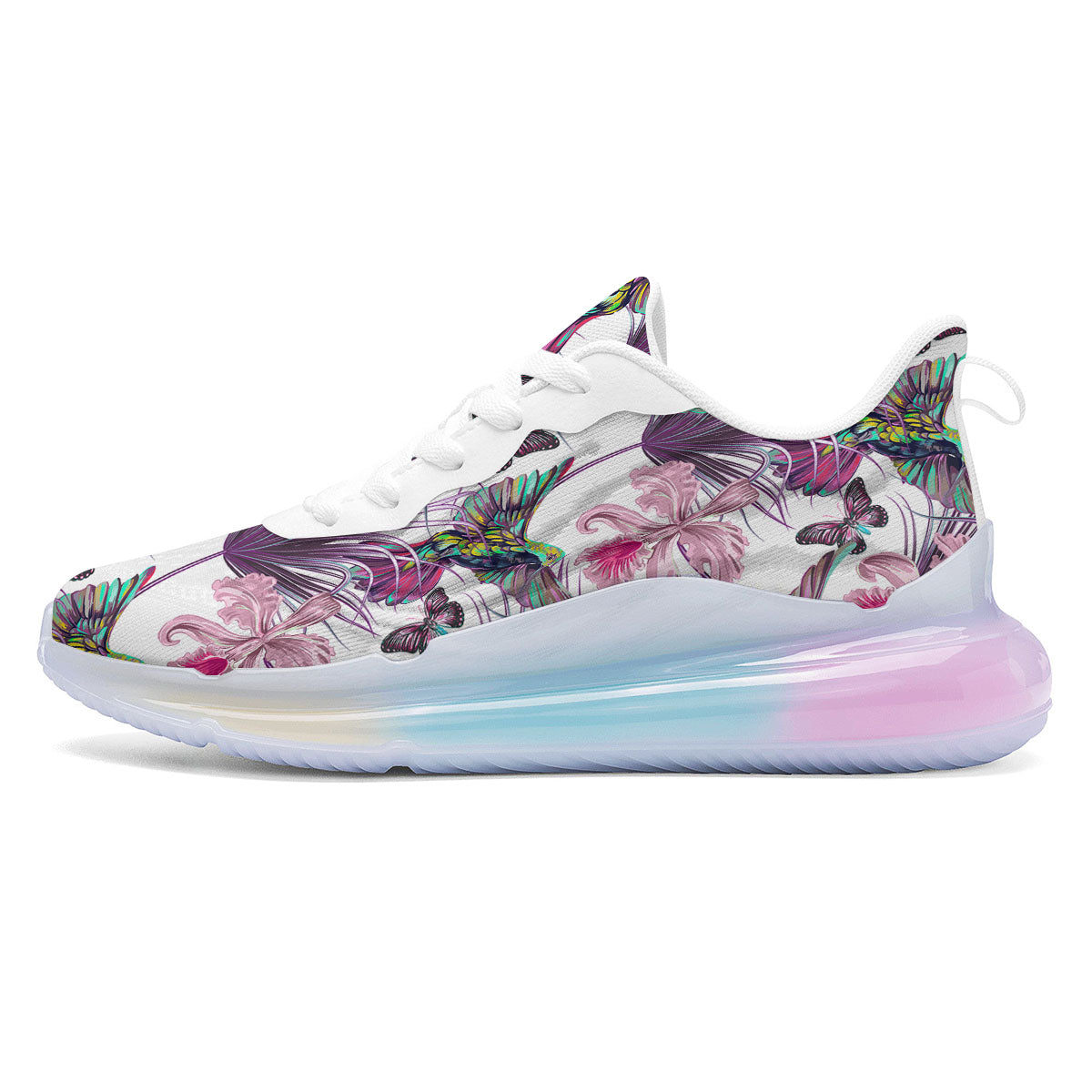Hummingbird And Pink Flowers Print Running Sneakers-grizzshop