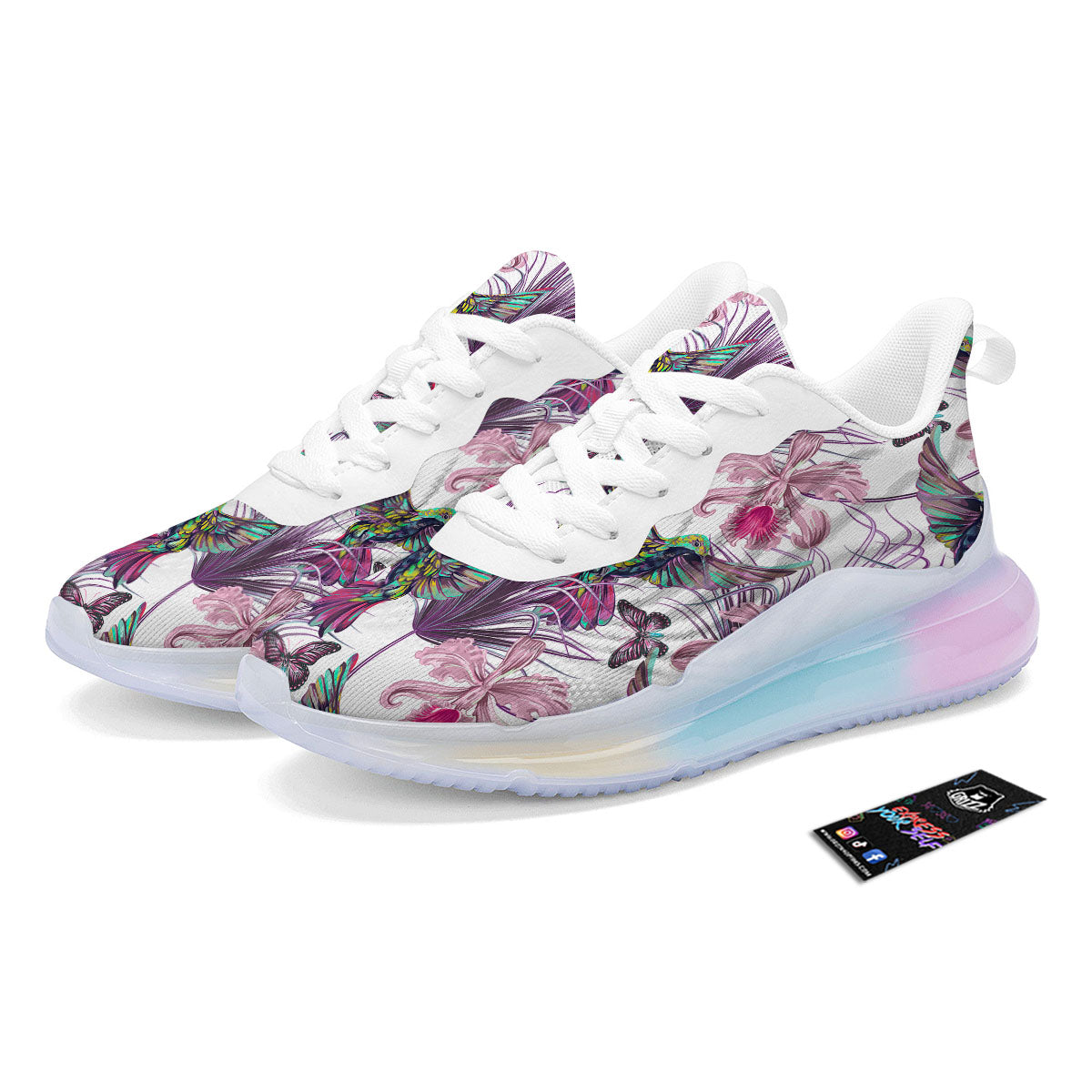 Hummingbird And Pink Flowers Print Running Sneakers-grizzshop