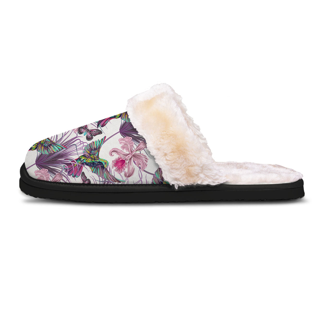 Hummingbird And Pink Flowers Print Slippers-grizzshop